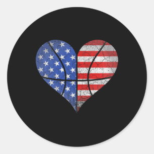 4 juli Amerikaanse vlag Basketbal Hart USA Wom Ronde Sticker