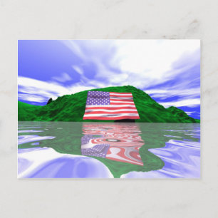 4 juli Amerikaanse vlag en groene heuvels Briefkaart