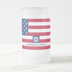 4 juli Amerikaanse vlag Gepersonaliseerd monogram Matglas Bierpul