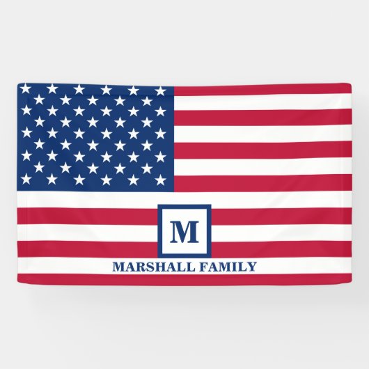 4 juli Amerikaanse vlag Gepersonaliseerd monogram Spandoek (Horizontaal)