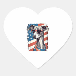 4 juli Amerikaanse vlag Italiaanse windhond Hart Sticker