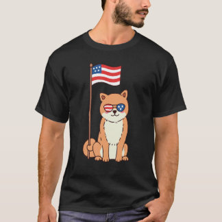 4 juli Amerikaanse vlag  Patriottische kat Gelukki T-shirt