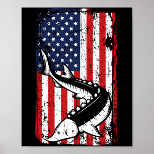 4 juli Amerikaanse vlag Steur vissen Vader Poster
