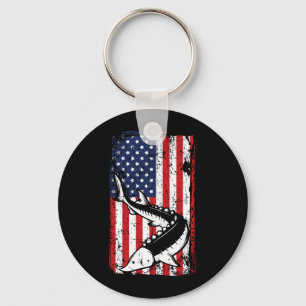 4 juli Amerikaanse Vlag Steur Vissen Vader Sleutelhanger