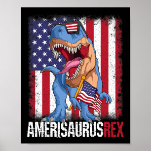 4 juli Amerikaanse vlag USA Dino Amerisaurus Rex Poster