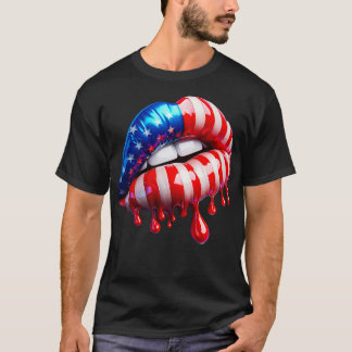 4 juli Amerikaanse vlag vrouwen lippen waar de lip T-shirt