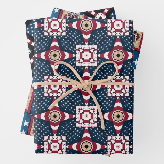 4 JULI AMERIKAANSE VLAG WIKKELPAPIER SET VAN 3 INPAKPAPIER VEL (In situ)