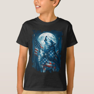 4 juli Amerikaanse vlag Wolf Huilende Maan Wolven T-shirt