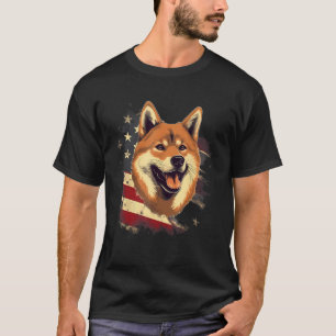 4 juli Amerikaanse vlag Zwart en tan Shiba Inu T-shirt
