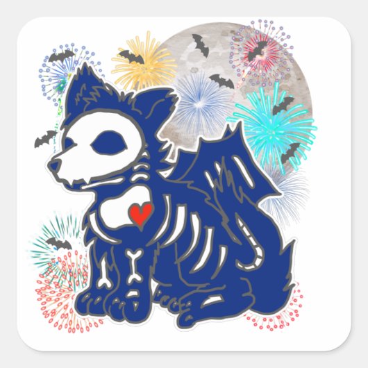 4 juli Anime Wolf Emo Gothic Patriotic Vierkante Sticker (Voorkant)