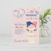 4 juli BABY SHOWER INVITE Firecracker Llama Kaart (Staand voorkant)