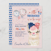4 juli BABY SHOWER INVITE Firecracker Llama Kaart (Voorkant / Achterkant)