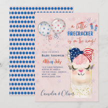 4 juli BABY SHOWER INVITE Firecracker Llama