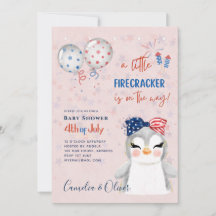 4 juli BABY SHOWER INVITE Firecracker Penguin
