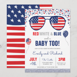 4 juli Baby shower Rood Wit Blauw Baby shower Kaart