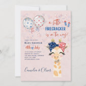 4 juli BABY SHOWER UITNODIGING Vuurwerk Giraffe (Voorkant)