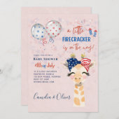 4 juli BABY SHOWER UITNODIGING Vuurwerk Giraffe (Voorkant / Achterkant)