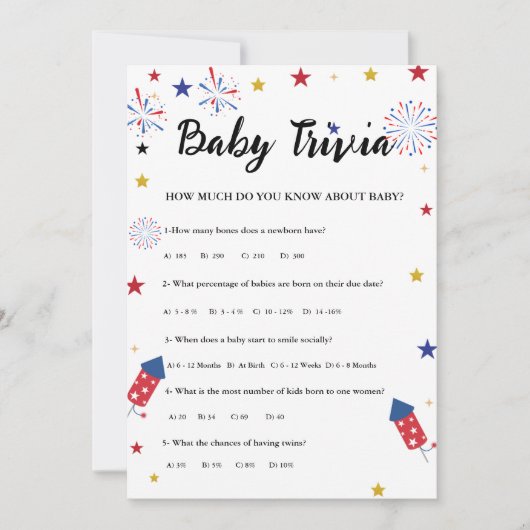 4 juli Baby trivia Baby shower spel Kaart (Voorkant)