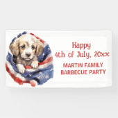 4 juli Barbecue Party Amerikaanse vlag puppy Spandoek (Horizontaal)