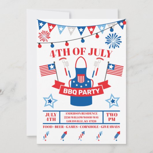 4 juli Barbeque Schort Rode BBQ Party Kaart (Voorkant)