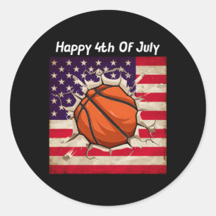 4 juli Basketbal Vierde familie USA Ronde Sticker