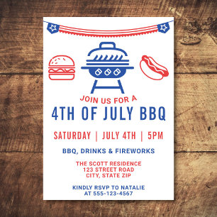 4 juli BBQ Burger Hotdog Cookout Modern Kaart