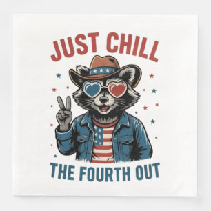 4 juli BBQ Cool Retro Raccoon Chill De Vierde Uit Servet