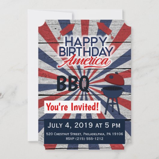 4 juli BBQ Gelukkige verjaardag Amerika platte uit Kaart (Voorkant)