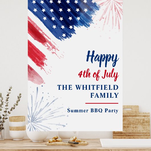 4 juli BBQ Party Rood Wit Blauw Custom Poster (Keuken)