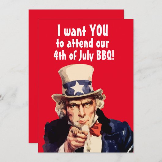 4 JULI BBQ PARTY UNCLE SAM PARTY UITNODIGINGEN (Voorkant / Achterkant)