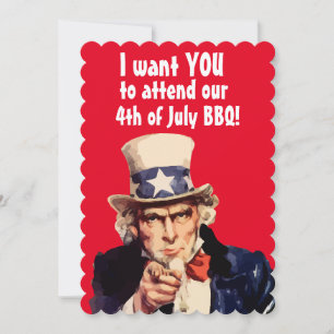 4 JULI BBQ PARTY UNCLE SAM PARTY UITNODIGINGEN