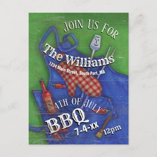 4 juli BBQ Red Gingham Family Picnic Briefkaart (Voorkant)