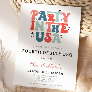 4 juli BBQ Uitnodiging, 4 juli Uitnodiging, 4 juli Kaart