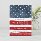 4 juli BBQ Uitnodiging Bewerkbaar Rood Wit Blu (Staand voorkant)