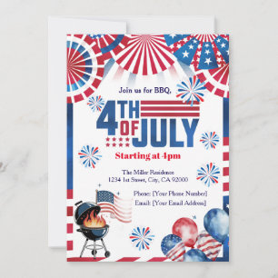 4 juli BBQ uitnodiging, feest in de VS uitnodiging