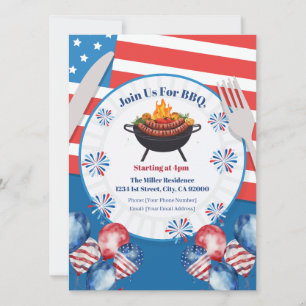 4 juli BBQ uitnodiging, feest in de VS uitnodiging