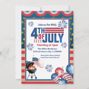4 juli BBQ uitnodiging, Feest in de VS uitnodiging