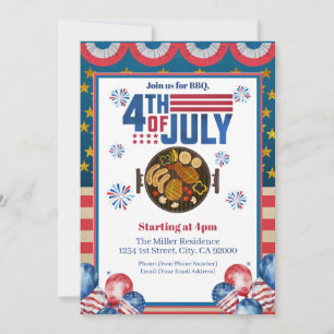 4 juli BBQ uitnodiging, Feest in de VS uitnodiging