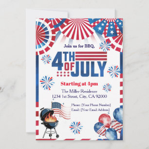 4 juli BBQ uitnodiging, Feest in de VS uitnodiging