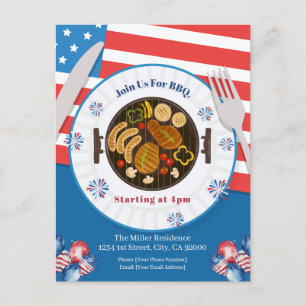 4 juli BBQ uitnodiging, Feest in de VS uitnodiging