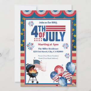 4 juli BBQ uitnodiging, feest in de VS uitnodiging