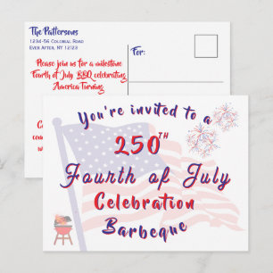 4 juli BBQ-uitnodiging Patriotisch Schrift Briefkaart