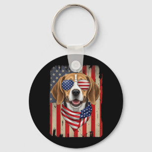 4 juli Beagle Hond AAAmerikaanse Vlag VS Sleutelhanger