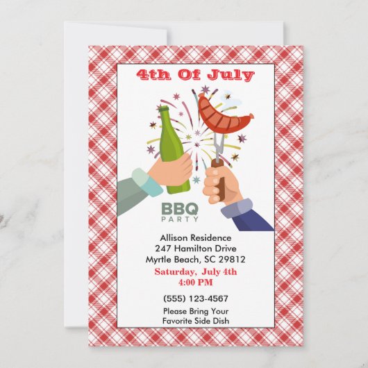 4 juli Beer en Franks BBQ Picnic Party Kaart (Voorkant)