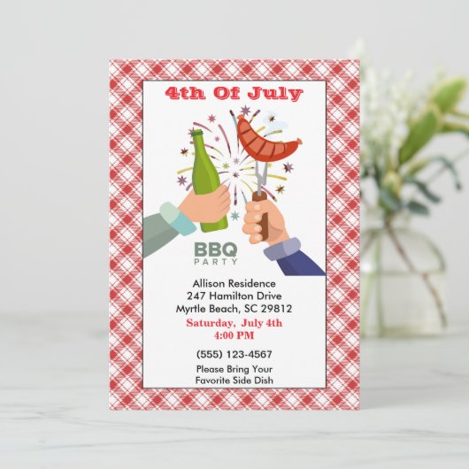 4 juli Beer en Franks BBQ Picnic Party Kaart (Staand voorkant)