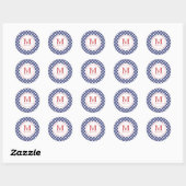 4 juli Blauw controleert rode monogram partij Stic Ronde Sticker (Vel)