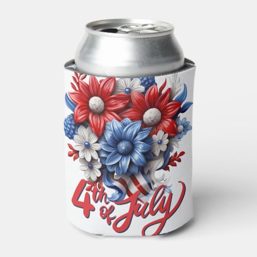 4 juli Bloemen in Rood Wit & Blauw Patriottisch Blikjeskoeler (Blikje Voorkant)