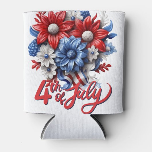 4 juli Bloemen in Rood Wit & Blauw Patriottisch Blikjeskoeler (Voorkant)