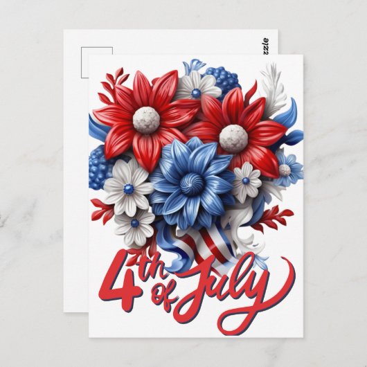 4 juli Bloemen in Rood Wit & Blauw Patriottisch Briefkaart (Voorkant / Achterkant)