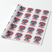 4 juli Bloemen in Rood Wit & Blauw Patriottisch Cadeaupapier (Uitgerold)